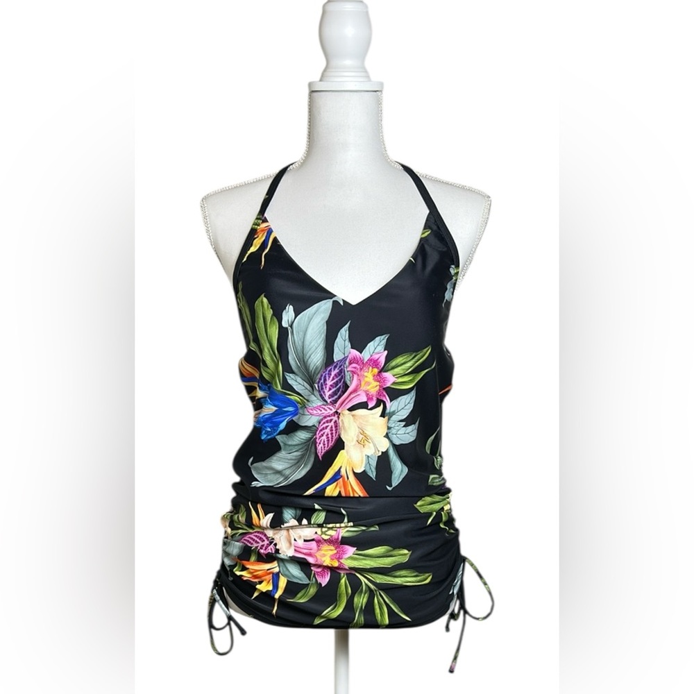 Kona Sol Women’s Size Medium Tropical Flower Pattern Tankini Top Bathing Suit